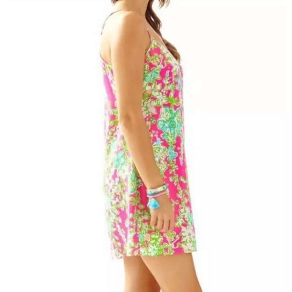 Lilly Pulitzer Dusk Silk Slip Dress Southern Chaloral Pink and Green Slip Dress - Picture 4 of 10